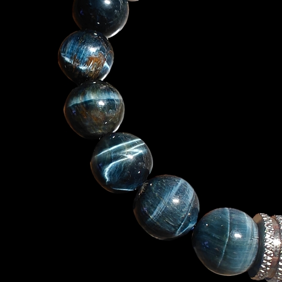 Men's AAA Blue Tiger Eye Bracelet 10mm - Picture 7 of 9